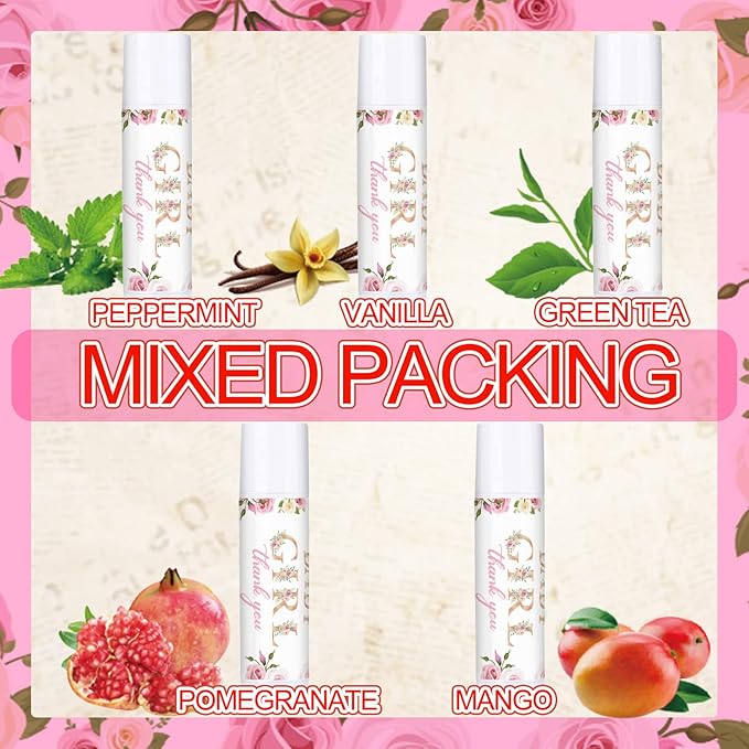 Dunzy 50 Pcs Thank You Gift Lip Balm Bulk Baby Shower Party Favors Bridal Shower Favor Lip Care with Assorted Fruit Flavors Thank You Lipstick for Guest Basket Gift Stuffer (Floral)-Velvo Beauty