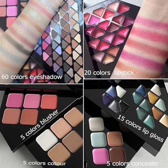 130 Color All In One Makeup Gift Set for Women Professional Makeup Kit Include 80 Eyeshadow, 20 Lipstick,15 Eyebrow Gel,5 Blusher,5 Contour & 5 Conclealer Makeup Palette Kit-Velvo Beauty