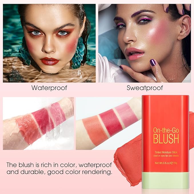 Blush Stick for Cheeks - Cream Makeup Blush Wand, Solid Moisturizer Stick for Cheeks Tint, Natural Blendable Waterproof Korean Matte Long-Lasting Smooth Blushes (#03 Coral Orange)-Velvo Beauty