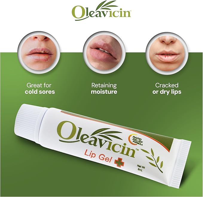 Lip Gel – Natural Cold Sore & Fever Blister Treatment with Organic Olive Leaf – Fast-Acting Relief – 1.3oz (3.8) - 3 Pack-Velvo Beauty