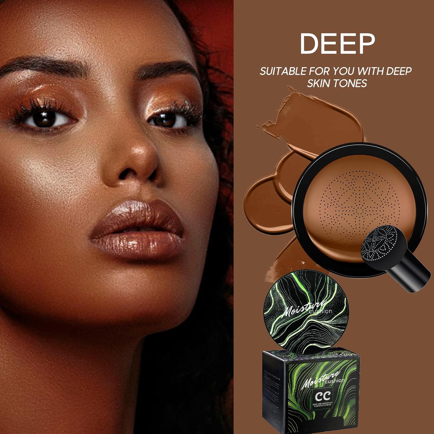 Mushroom Head Air Cushion CC Cream - BB Cream Foundation Makeup Moisturizing Concealer Long-Lasting, Cushion Foundation Full Coverage Self Adjusting for Mature Skin & All Skin Types (Dark Brown)-Velvo Beauty
