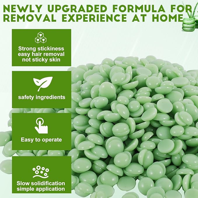 PURPLESKY Wax, 1lb Green Hard Wax Beads for Coarse Hair Removal, Waxing Beads for Bikini, Leg, Back, Face, Brazilian Wax for Women & Girls, Biodegradable, All Skin Types, Unisex, Whole Body-Velvo Beauty