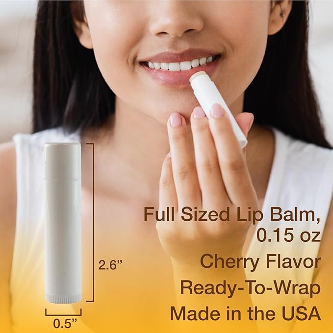 Nature's Bees - DIY Bulk Lip Balm Kit, Natural Cherry Flavor - 48 Blank Lip Balm Tubes w/ 60 Labels - Easy to Use - Customizable Templates - Beeswax, Cocoa Butter, Coconut Oil, Aloe - .15 oz (4.2g)-Velvo Beauty