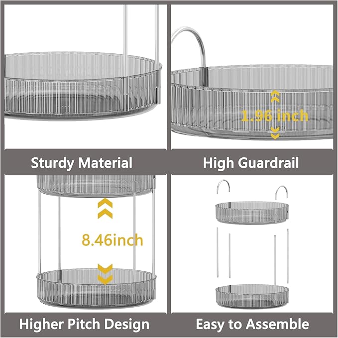 360 Rotating Makeup Organizer for Vanity,Bathroom Countertop Organizer,Spinning Perfume Organizer&Vanity Organizer(Grey-2 Tier)-Velvo Beauty