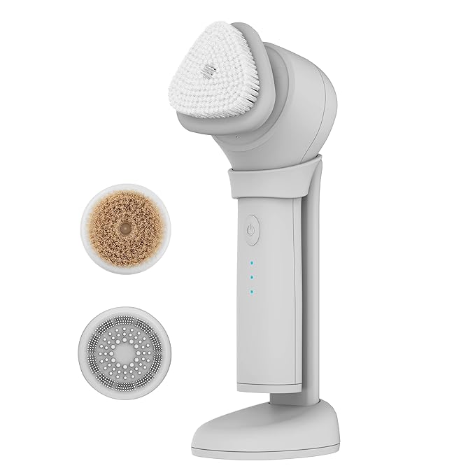 skn by conair Daily Glow Facial Cleansing Brush, All-in-One Facial Brush Includes 3 Interchangeable Attachments for Complete Cleansing, Exfoliation, and Rejuvenation-Velvo Beauty