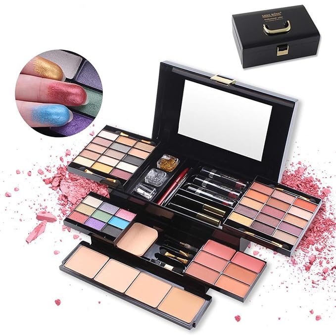 54 Colors All in one Makeup Gift Set Holiday Birthday Beauty Cosmetic Essential Starter Bundle Include 39 Eyeshadow Palette, 6 Blush, 6 Sponge Stick, 4 Compact Powder, 3 Lipstick, Eyeliner-Velvo Beauty