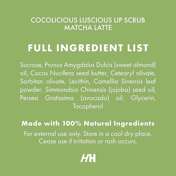 Handmade Heroes Matcha Latte Lip Scrub 1oz | 100% Natural Vegan Skin Care | Deep Conditioning Lip Scrub for Dry Lips with Jojoba Oil Avocado Oil | Natural Lightening Lip Exfoliator & Lip Plumper-Velvo Beauty