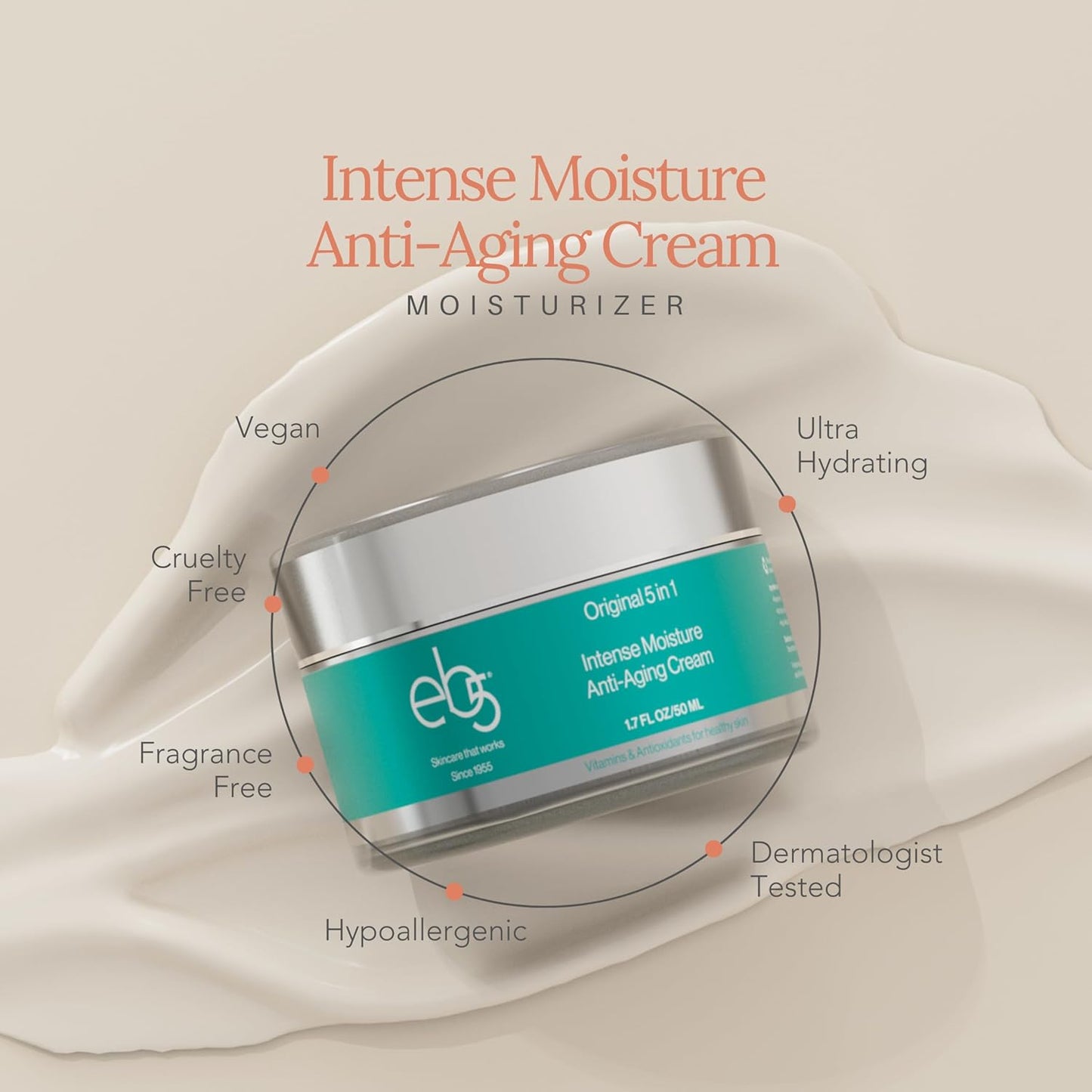 eb5 Intense Moisture Anti Aging Moisturizer Face and Neck Cream- Tone & Tighten Skin with Retinol, Fade Fine Lines and Wrinkles with Vitamin E, A and B5-4oz-Velvo Beauty