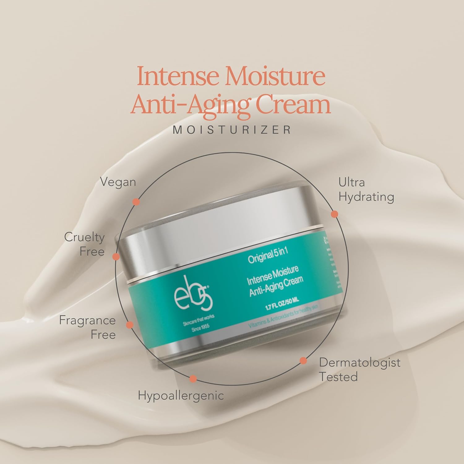 eb5 Intense Moisture Anti Aging Moisturizer Face and Neck Cream- Tone & Tighten Skin with Retinol, Fade Fine Lines and Wrinkles with Vitamin E, A and B5-4oz-Velvo Beauty