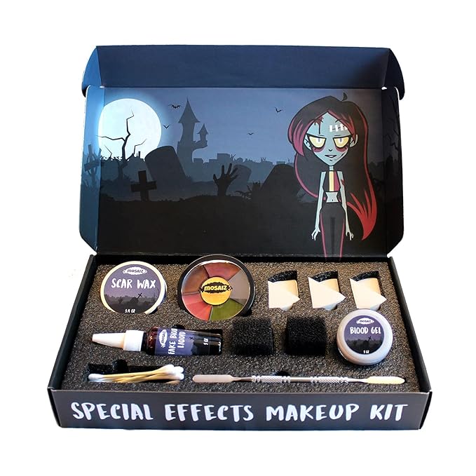 SFX Makeup Kit, Special Effects Makeup Kit with Fake Blood and Scar Wax, Makeup Sponges and Skin Spatula, Zombie Makeup Kit-Velvo Beauty