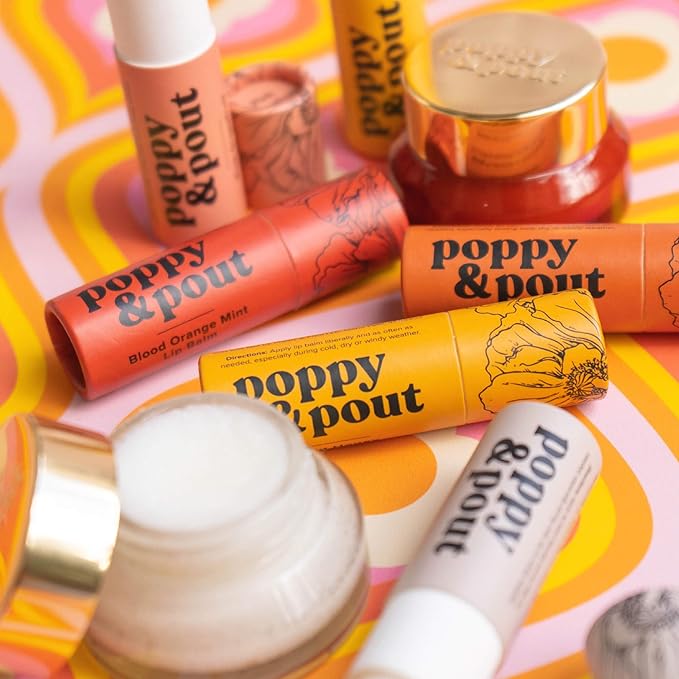 Poppy & Pout Blood Orange Mint Jumbo Lip Balm | All Natural Lip Balms & Moisturizers | Hydrates with Beeswax, Vitamin E, Organic Coconut Oil | Cruelty-Free | Lip Balm in Recyclable Cardboard Tube-Velvo Beauty