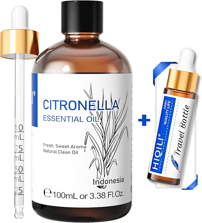 HIQILI 100ML Citronella Oil for Homemade Sprays, Add to Diffuser, 100% Pure and Natural Undiluted 3.38 Fl Oz-Velvo Beauty