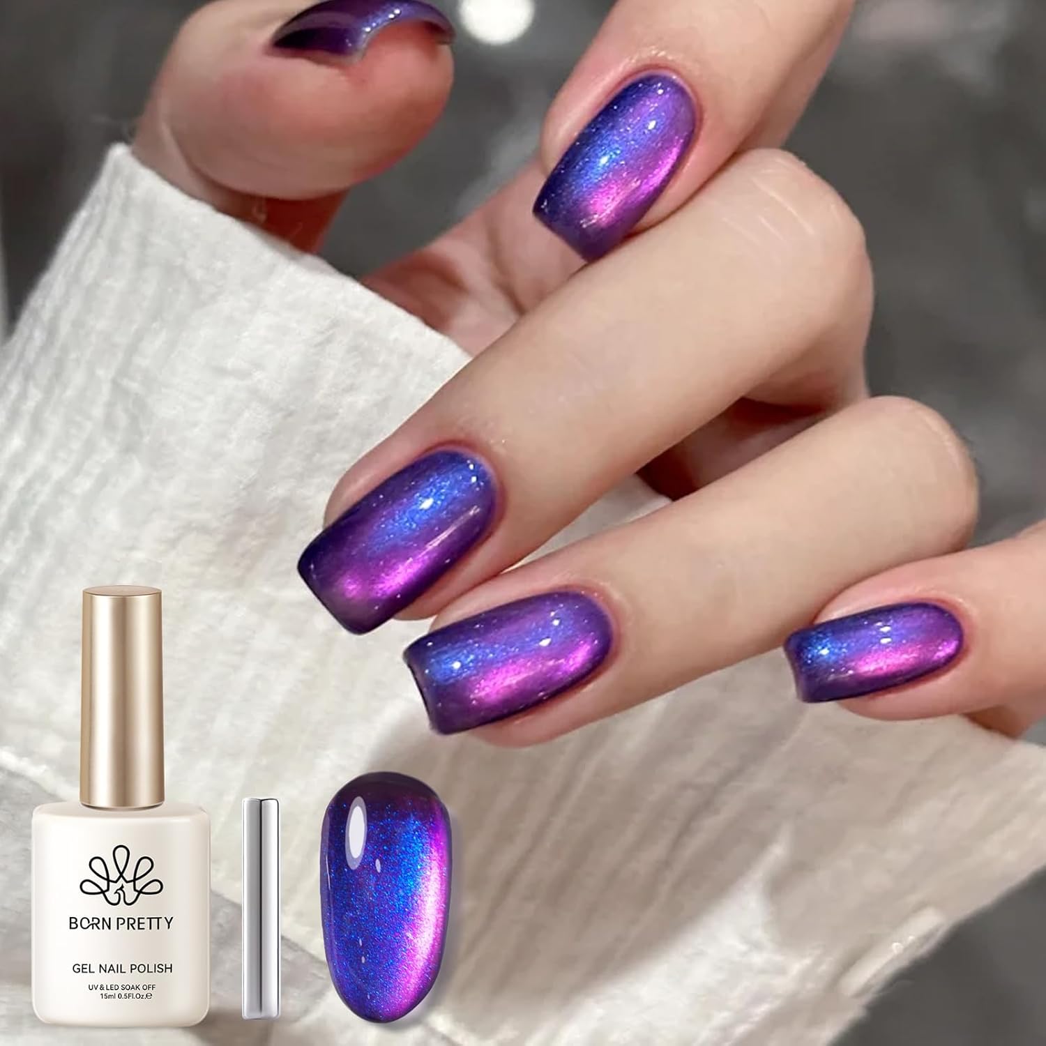 BORN PRETTY Cat Magnetic Eye Gel Nail Polish,Firefly Magnetic Gel Polish Blueberry Cat Magnetic Eye Gel Manicure Nail Art DIY 15ml-Velvo Beauty
