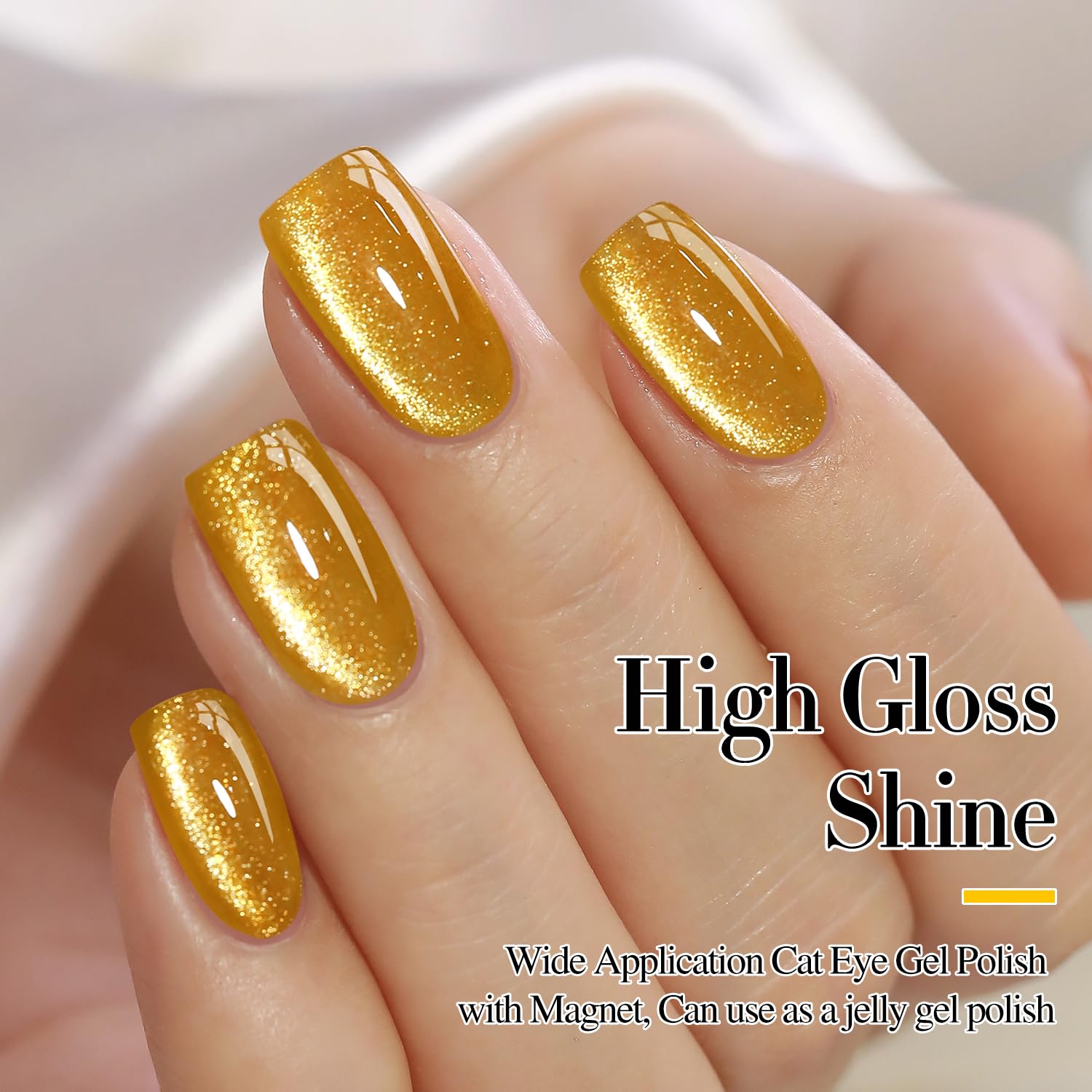 Double Rhythm Jelly Glass Cat Eye Gel Polish with Magnet 15ML Holographic Glitter Shimmer Translucent Sheer Color Magnetic Nail Polish Salon DIY at Home (Gold Cat-MC1025)-Velvo Beauty
