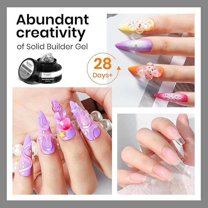 MIZHSE 30g/1oz Solid Builder Gel for Nails and 15g 3D Painting Gel, Clear Hard Gels for Nails Sculpting Nails Art Soak Off U V LED Builder Salon Home DIY Manicure-Velvo Beauty