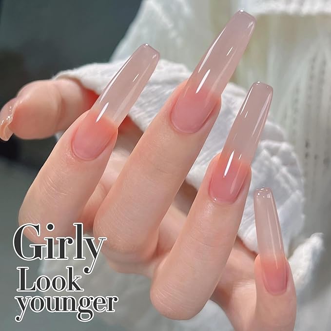 Double Rhythm Translucent Gel Polish Sheer Neutral Natural Light Milky Same Color Same Bottle 15ML Jelly Nail Polish Nail Art DIY at Home (Milky Nude Purple-A1414)-Velvo Beauty