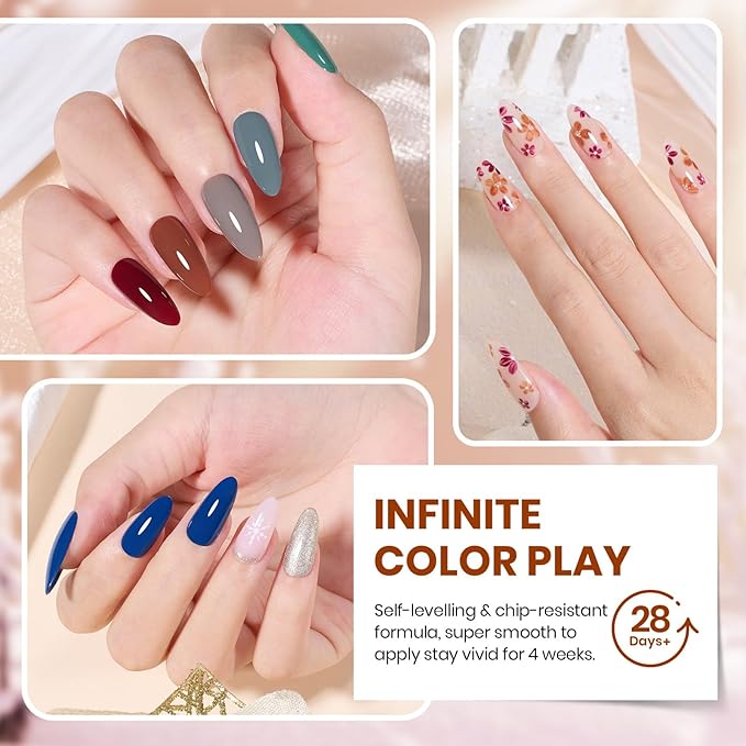 Beetles Fall Gel Nail Polish Set – 20 Colors Brown Burgundy Red Green Orange Glitter Winter Gel Polish, Soak Off UV LED Gel Polish Kit with Base Coat Glossy Matte Top Coat Manicure Gift for Women-Velvo Beauty