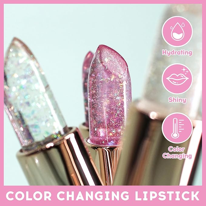 Magic Color Changing Lipstick, pH Lip Balm Glitter Shimmer Lipstick Plumping Glimmer Glow Jelly Lipstick, Hydrating Lasting Nourishing Moisture Lip Care Temperature Color Change Lip Gloss (4#)-Velvo Beauty