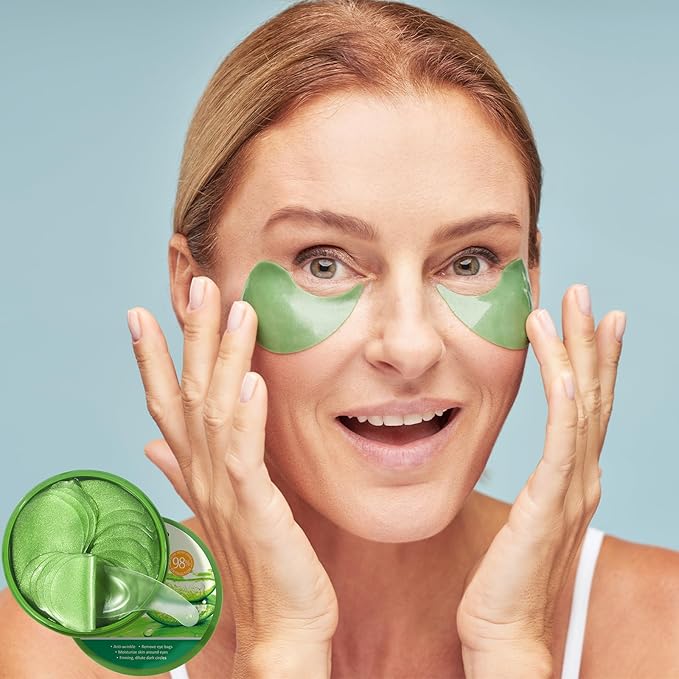 60 Pcs Under Eye Patches, Aloe Vera Eye Masks for Dark Circles & Puffiness with Collagen, Relieve Dryness, Reduce Fine Lines, Soothing Hydrating Under Eye Mask, Skin Care Eye Patches-Velvo Beauty
