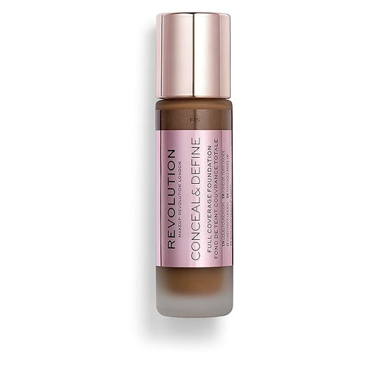 Makeup Revolution Conceal and Define Foundation, Full Coverage & Matte Finish, F15 for Dark Skin Tones, Vegan & Cruelty-Free, 0.7 Fl Oz-Velvo Beauty