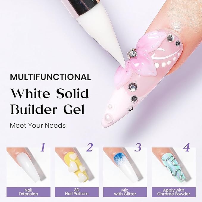 MIZHSE Solid Builder Gel, Non-Sticky White Sculpting Gel for Nails, 3D Nail Art Building Carving Modeling Hard Nail Extension Soak Off U V/LED Salon Home DIY 15g/0.5oz-Velvo Beauty