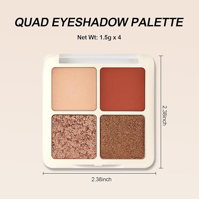 Erinde Quads Matte Eye Shadow Powder Makeup Palette, Nude Neutral Brown & Champagne Pink Shimmer Eyeshadow, Long Wearing Waterproof Everyday Eye Makeup, sombras de ojos, Maple Champagne-Velvo Beauty