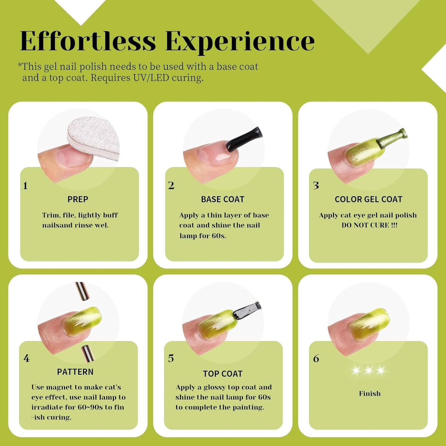 Lime Green Cat Eye Gel Nail Polish, 0.51 Fl Oz Crystal Glitter Holographic Cateye Magnetic Gel Polish for Manicure Salon or Nail Art Starter,Yellow Green Summer Fall Color Gel - GP0081-Velvo Beauty