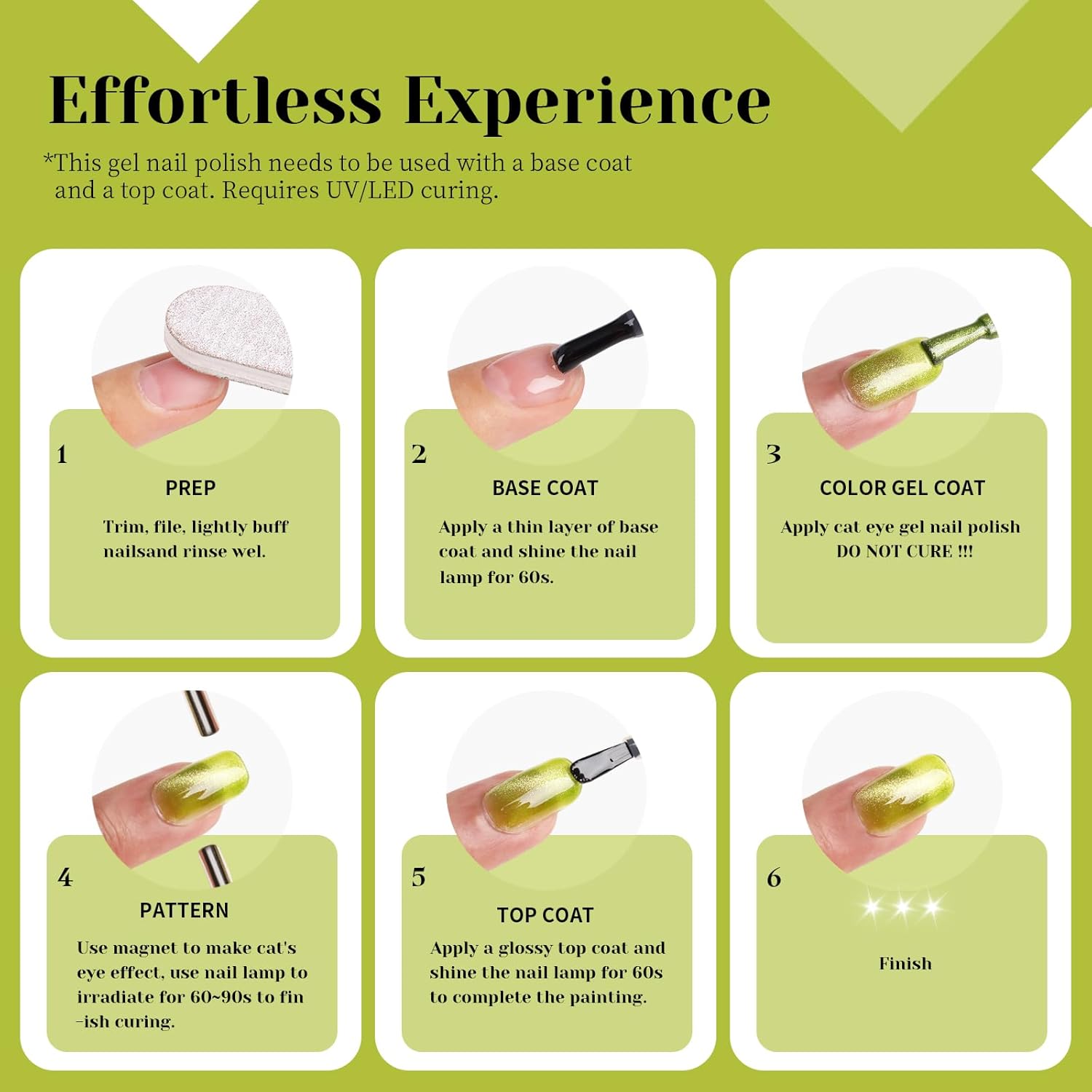 Lime Green Cat Eye Gel Nail Polish, 0.51 Fl Oz Crystal Glitter Holographic Cateye Magnetic Gel Polish for Manicure Salon or Nail Art Starter,Yellow Green Summer Fall Color Gel - GP0081-Velvo Beauty