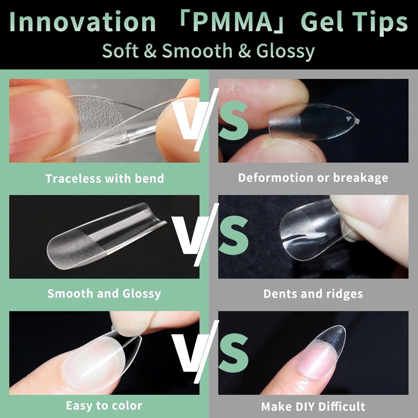 Long Square Nail Tips, 216pcs Acrylic Fake Nails Gel Nail Tips Soft, Full Cover Pre-Shaped Matte Clear Press on Nails for Extension, Diy at Home Manicure 10 Sizes-Velvo Beauty