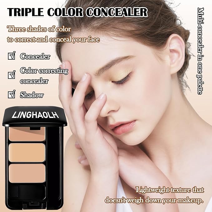 3 Colors Corrector Palette,Full Coverage Cream Concealer Liquid Foundation with Brush,Waterproof Color Correcting Concealer Long Lasting Foundation Contour Makeup Palette for Women-Velvo Beauty