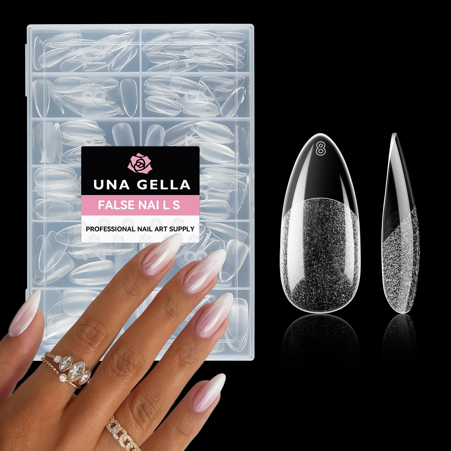 UNA GELLA Almond Nail Tips, 216pcs Pointed Almond Gel Nail Tips Pre-shape Half Matte Full Cover Clear Acrylic Soft Gel Fake Nails for Nail Extension Nail Art 12 Sizes-Velvo Beauty
