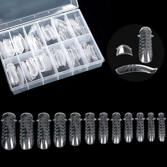 KADS 120PCS Clear Full Cover Dual Nail System Form UV Gel Acrylic Nail Art Mold Artificial Nail Tips with Scale for Extension (MODEL 3)-Velvo Beauty