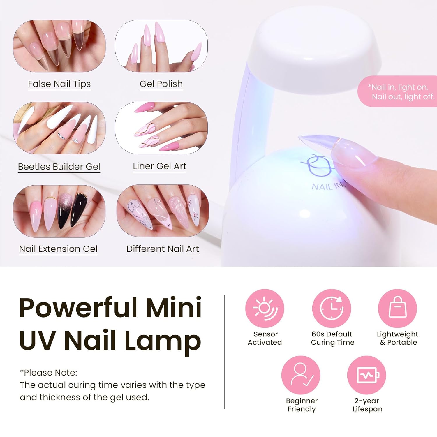 Beetles Tipex Instant Apex Nail Tips Kit Halloween Nails, Medium Stiletto, 224 Pcs 16 Sizes Pre-Building Pre-Etched False Nail Tips with Tipex Nail Glue, Mini Nail Lamp-Velvo Beauty