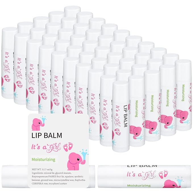 50 Pcs Pink Elephant Favors Baby Shower Lip Balm Party Supplies Bulk for Girls Guests It's a Girl Baby Shower Gifts Gender Reveal Favors Prizes Souvenirs Winners Thank You Appreciation Gifts-Velvo Beauty