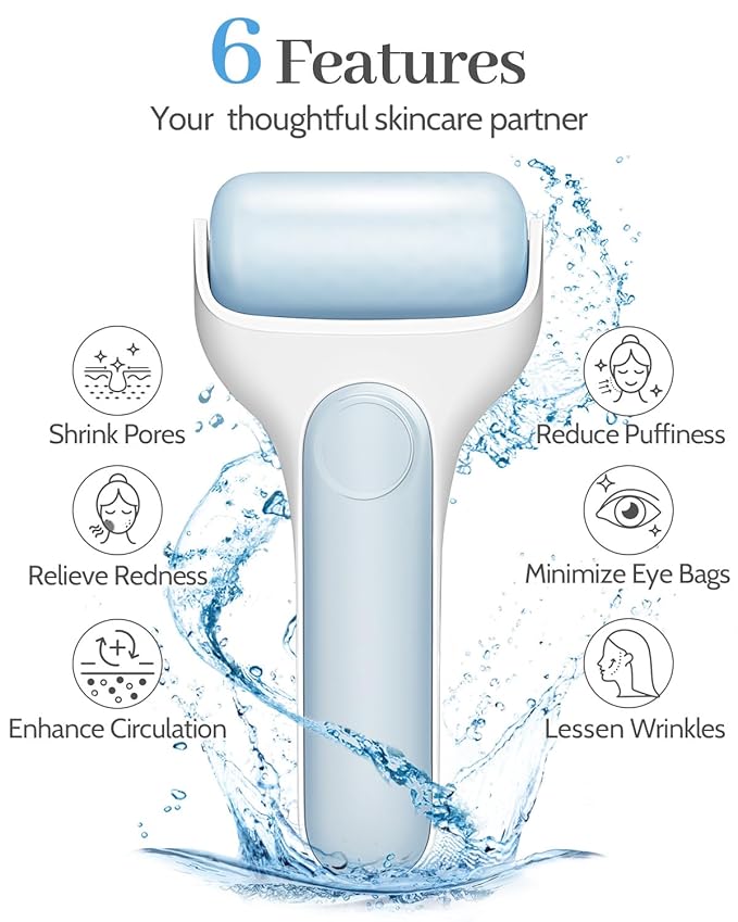 MORGLES Ice Roller for Face, Premium Facial Roller for Puffiness, Dark Circles and Lymphatic Drainage, Cold Face Roller for Women Self Care with Carry Case-Velvo Beauty