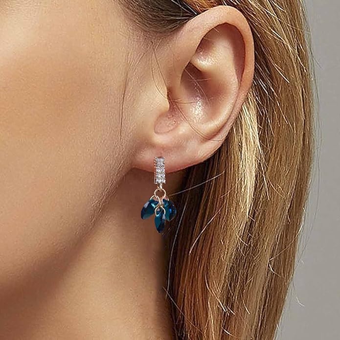 Boho Sapphire Tassel Earrings Blue Crystal Heart Earrings Gold Cz Bar Stud Earrings Blue Cz Heart Drop Earrings Blue Rhinestone Earrings Jewelry for Women-Velvo Beauty