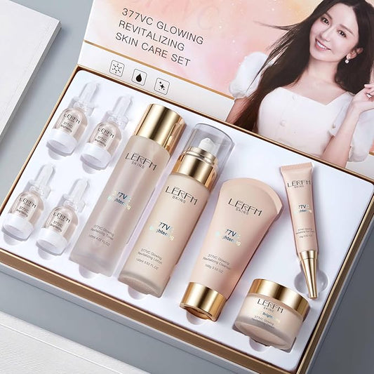 AESTHTANY LERFM Moisturizing Brightening Aloe Face Skin Care Set Hyaluronic Serum Skin Care Set | Radiant, Youthful Skin Alcohol-Free Hypoallergenic Cleanse, Recondition and Puri (377- Nine piece set)-Velvo Beauty