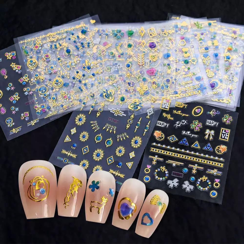 30 Sheets Gem Star Nail Stickers 3D Self Adhesive Luxury Blue Gems Theme Nail Art Charms Sticker Decals for Crafts Supplies Accessories (ST-BG)-Velvo Beauty