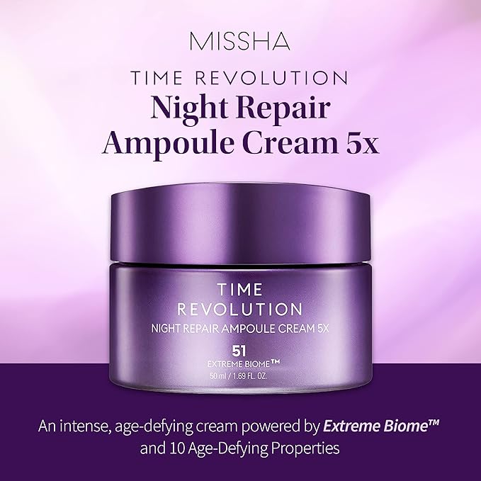 MISSHA Time Revolution Night Repair Ampoule Cream (5th Gen) 1.69 Fl Oz - Triple Fermented Deep-Sleep Night Cream - Overnight Care for Enhanced Radiance, Korean Skincare-Velvo Beauty