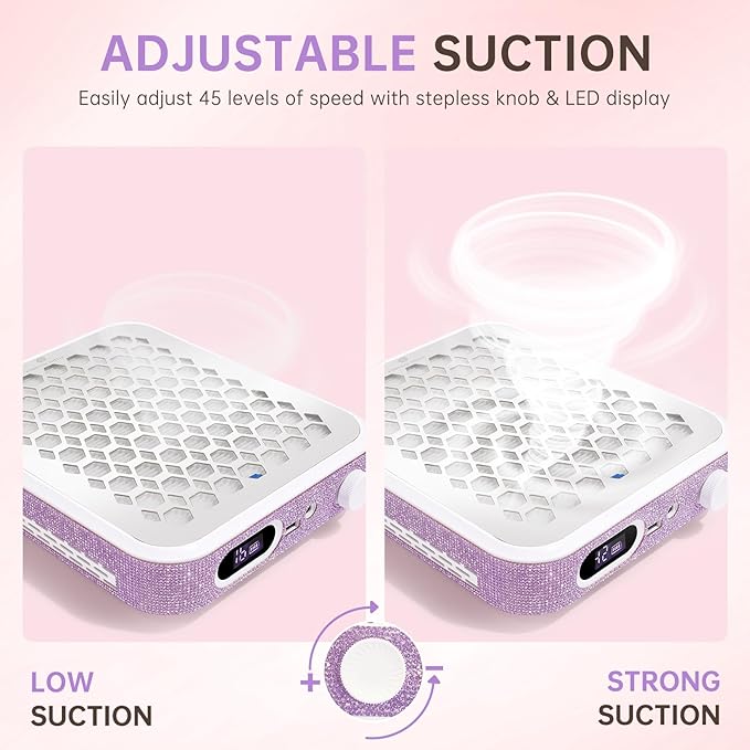 Nail Dust Collector, Rechargeable Dust Collector Nail Tech, Powerful Vacuum Fan Vent Dust Collector Extractor Dust Suction Machine for Acrylic Nails Polishing, Nail Salon&Home,Purple-Velvo Beauty