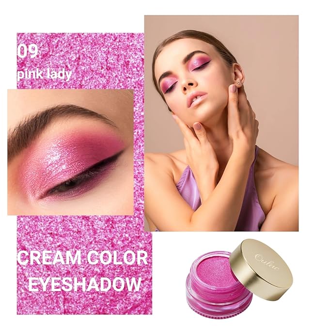 Oulac Hot Pink Cream Eyeshadow also for Highlighter Highly Pigmented Eye Shadow Waterproof&Long Lasting with Moisturizing Formula Blendable Shimmer Eye Make-up,Vegan & Cruelty-Free, 6g, 09-Velvo Beauty