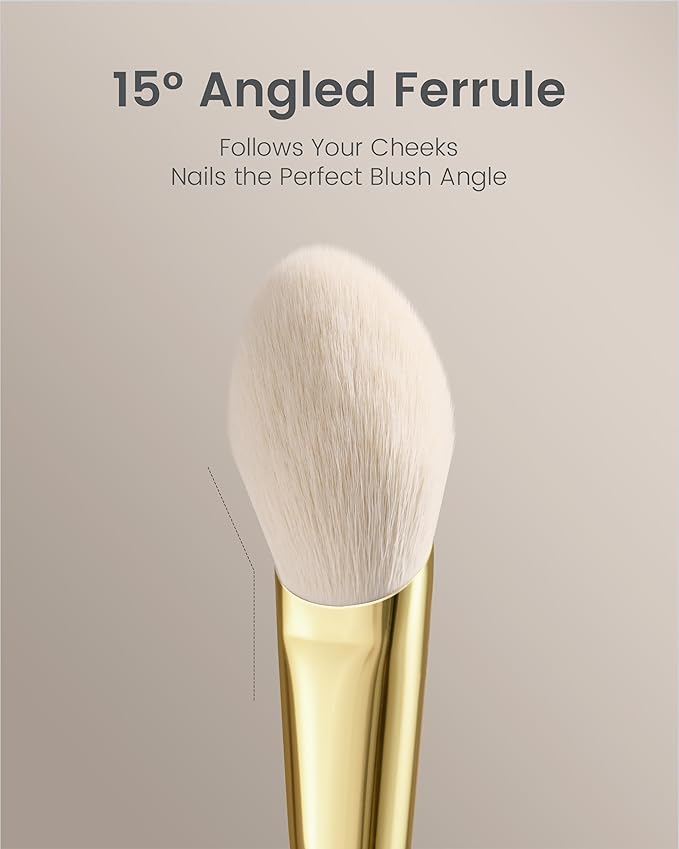 Desert Oak Series CM 160 Angled Blush Brush for Cheeks – Ideal for Powder & Cream Blush, Golden Brass Ferrule, Ebana Bubinga Handle, Soft Nylon Bristles-Velvo Beauty