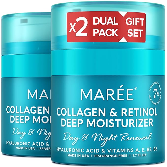 MAREE Face Moisturizer Collagen Cream for Face Gift Set 2 Pack - Hyaluronic Acid & Retinol - Anti-Aging Wrinkle Creams - Crema Para La Cara-Velvo Beauty