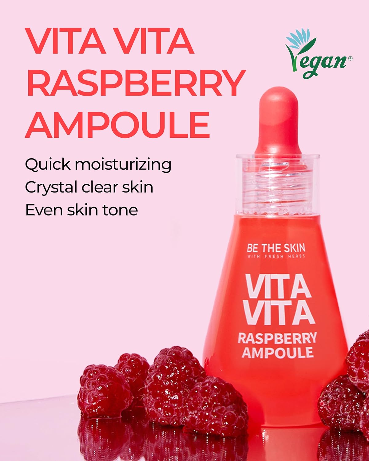 Vitavita Raspberry Ampoule - Radiance Boosting Face Serum for Even Skin Tone and Enhanced Elasticity with Niacinamide, Vitamin C, 11 Peptides, 1.01 fl.oz.-Velvo Beauty
