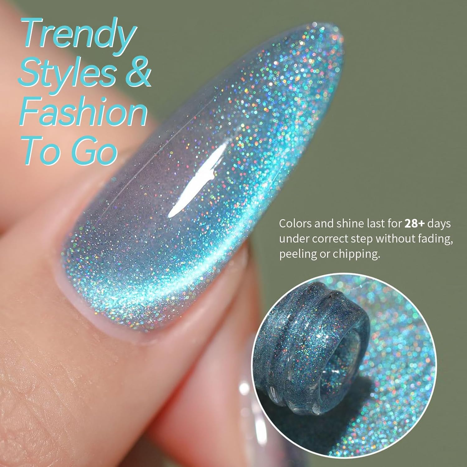 BORN PRETTY Blue Cat Magnetic Eye Gel Nail Polish, Rainbow Holographic Moonlight Glass Magnetic Gel Nail Polish 15ML-Velvo Beauty