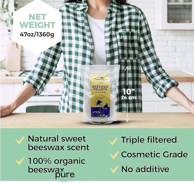 HUNNYBEE Beeswax Pellets 3LB, 100% Pure Bees Wax for DIY Candles, Skin, Body Cream, Face, and Hair Care, Lotions Deodorant, Lip Balm and Soap Making (Pure White, 3 lbs)-Velvo Beauty