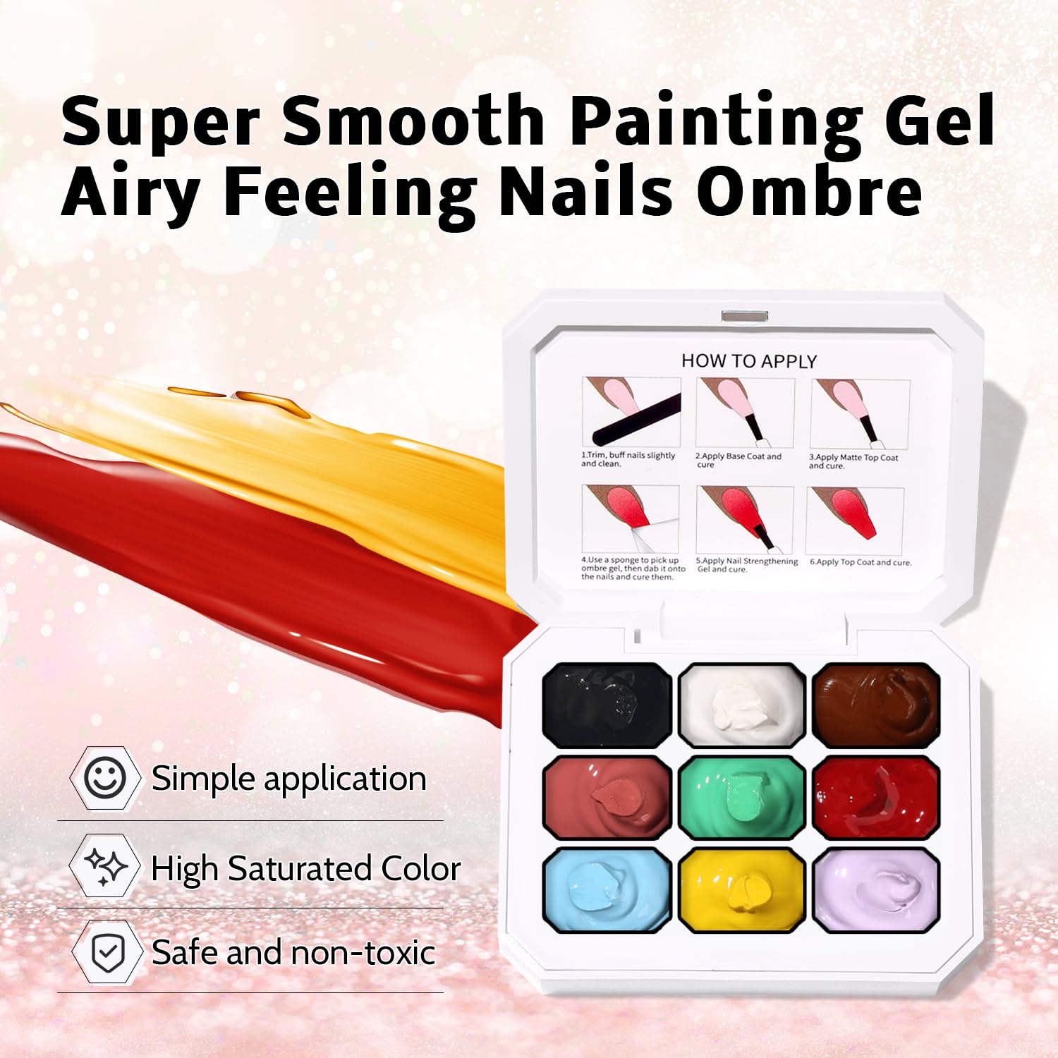Sponge Pat Paint Nail Gel, 9 Colors Ombre Nails Gradient Gel Nail Blush Blooming Aura Nails Drawing Stripper Floral Painting Nail Art, No Wipe, UV/LED Curing (9 Colors C)-Velvo Beauty