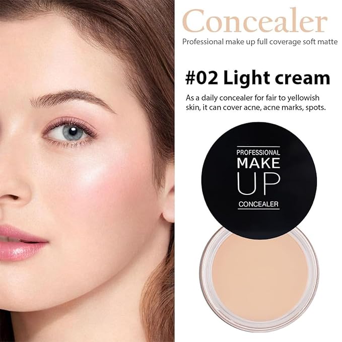 7 Color Solid Concealer Full Coverage Correcting Cream Concealer Waterproof Long-lasting Under Eye Concealer for Dark Circles Color Corrector Pro Concealer (Color 02)-Velvo Beauty