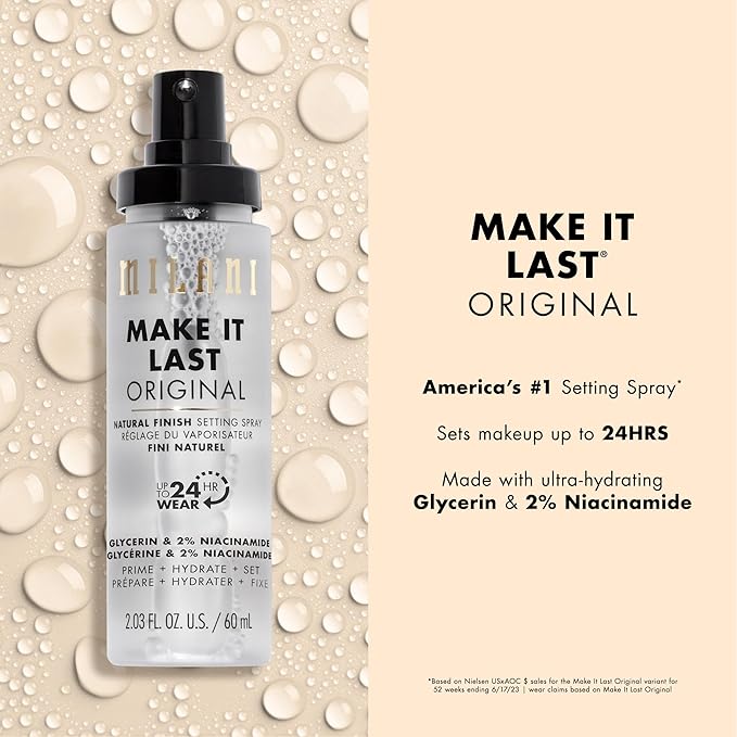 Milani Make It Last Original - Natural Finish Setting Spray 3-in-1 Setting Spray and Primer- Prime + Correct + Set Makeup Finishing Spray and Primer - Long Lasting Makeup Primer and Spray 2.03 Fl. Oz-Velvo Beauty