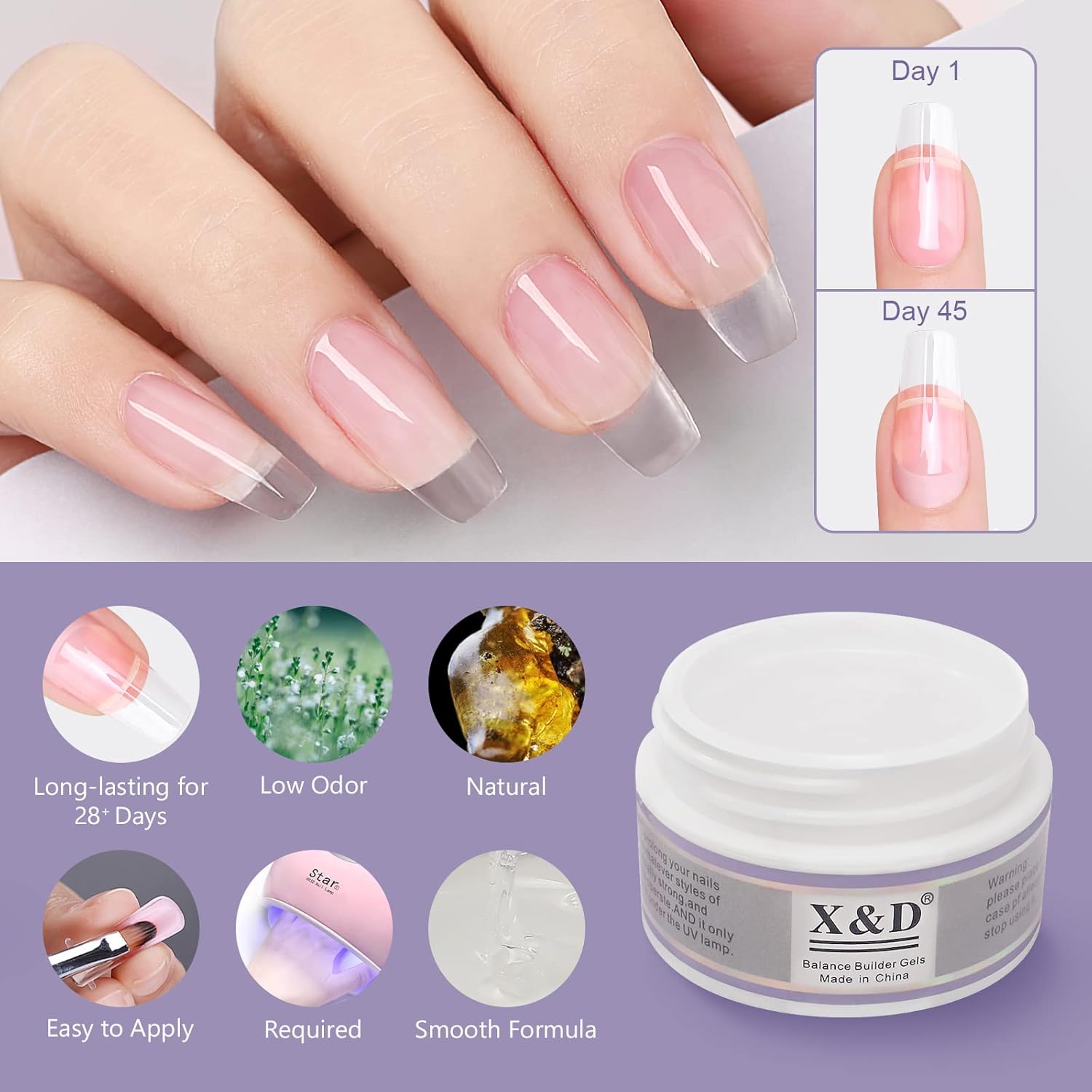 X&D Poly Gel Nail Kit 5 Colors Natural Clear Poly Nail Gel Kit Nail Extension Builder Nail Gel with Nail Glue Gel,Dual Forms, Nail Forms, Brush, File Set-Velvo Beauty